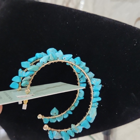 🔹️Atterri 🔹️Natural Turquoise Stone Round Hoop  Earrings - Picture 3 of 7